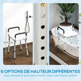 Banco de duche para idosos e pessoas com deficiência 52 (L) x 45 (P) x 57-69 (A) cm, com apoios de braços, altura ajustável, patins antiderrapantes, b