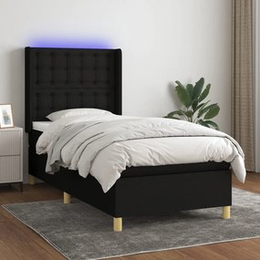 Cama box spring c/ colchão e LED 90x200 cm tecido preto