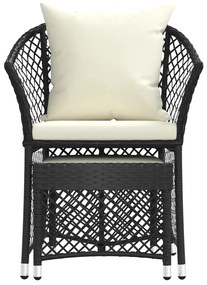 2 pcs conjunto lounge de jardim c/ almofadões vime PE preto