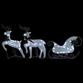 Decoração de Natal renas/trenó p/ exterior 60 luzes LED branco