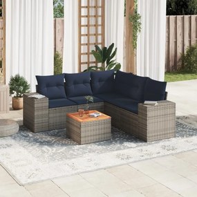 vidaXL 6 pcs conjunto sofás p/ jardim c/ almofadões vime PE cinzento