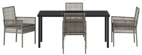 Conjunto de Jantar de 5 Peças com Almofadas Cinza Rattan PE