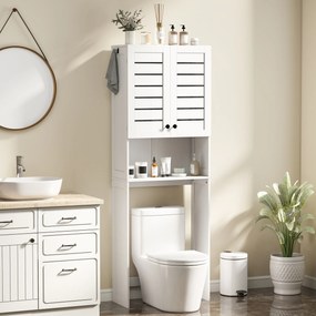 Móvel de casa de banho 67 x 31,5 x 190 cm para lavatório/máquina de lavar roupa com armário de portas duplas, portas com persianas, branco