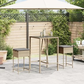 Bancos de bar com almofadões para jardim 2 pcs vime PE bege