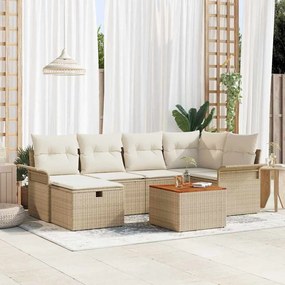 vidaXL Conjunto de Sofá de Jardim 7 Peças com Almofadas Bege Rattan PE