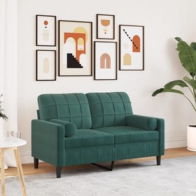 Sofá 2 lug. c/ almofadas decorativas 120 cm veludo verde-escuro