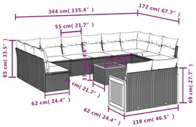 13 pcs conjunto de sofás p/ jardim com almofadões vime PE bege