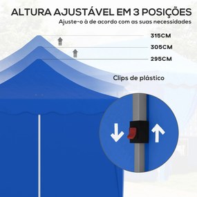 Tenda Dobrável Pop Up 596x300x315 cm com 6 Paredes Laterais Anti-UV Altura Ajustável para Campismo Festas Azul