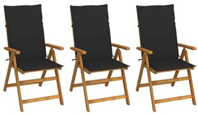 vidaXL Cadeiras de jardim dobráveis c/ almofadões 3 pcs acácia maciça