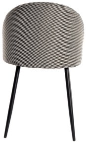 Conjunto 4 Cadeiras de Cozinha e Sala de Jantar  ETNA, metal preto, tecido houndstooth e pele sintética branca