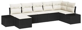 Conjunto de Sofá de Jardim 7 pcs Preto Rattan de PE