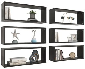 Prateleiras parede forma de cubo 6 pcs derivados madeira preto