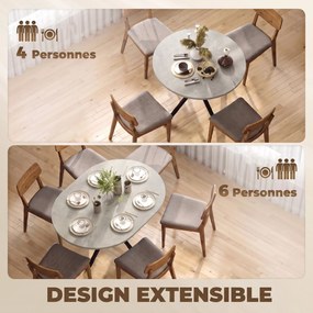 Mesa de Jantar Extensível Oval, 135 x 100 x 75 cm (CADEIRAS NÃO INCLUIDAS), Para 4 a 6 Pessoas, Cinzento