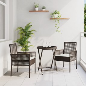 Conjunto de Bistro de Jardim 3 Peças com Almofadas Castanho em Rattan