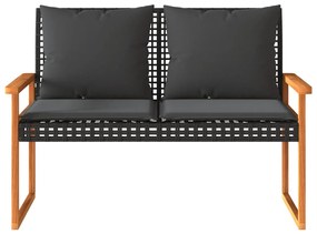 4 pcs conjunto lounge de jardim c/ almofadões vime PE preto