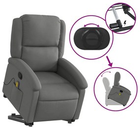 Poltrona elevatória de massagens tecido cinzento-escuro
