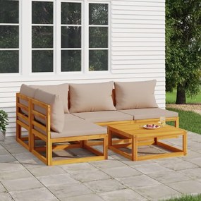 vidaXL 5pcs conj. lounge jardim madeira c/almofadões cinza-acastanhado