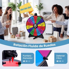 Roleta de Prémios de Mesa, 50 x 31,5 x 60,5 cm, Superfície Apagável com 14 Espaços, Multicolor