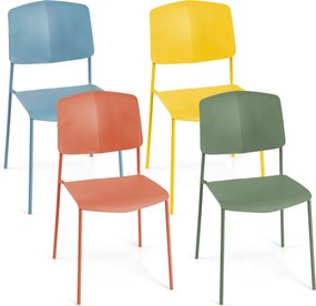 Conjunto de 4 cadeiras sem braços com encosto ergonómico e assento largo empilháveis para sala de jantar Carga 160 kg Multicolorido