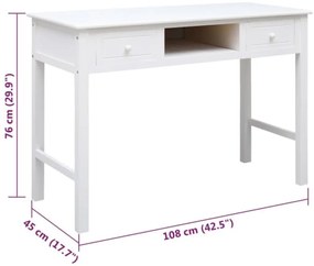Secretária 108x45x76 cm madeira de paulownia maciça branco