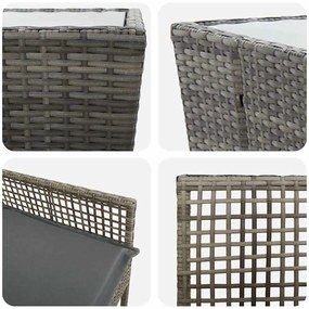 Conjunto de Bistro de Jardim 3 Peças com Almofadas Cinza Vime Poly