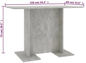 Mesa de jantar 110x60x75 cm derivados madeira cinzento cimento