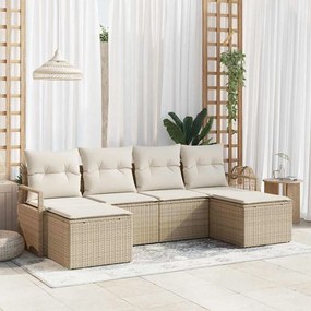 Conjunto de Sofá de Jardim vidaXL com Almofadas Bege Rattan Poliéster