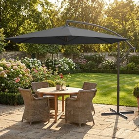 Guarda-sol de 350 cm com manivela para abrir e fechar com base cruzada (SEM PESOS), Cinzento