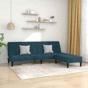 3080685 vidaXL Sofá-cama de 2 lugares com apoio de pés veludo azul