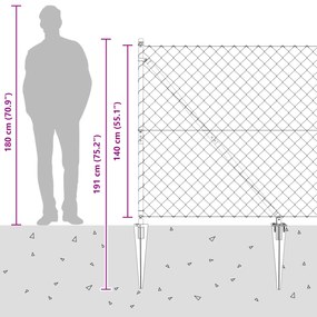 Cerca de Cadeia com 7 Postes de Estaca 1.4x10 m Aço Galvanizado