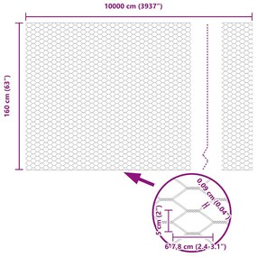 Cerca Hexagonal Cinza Verde 1.6 x 100 m Aço