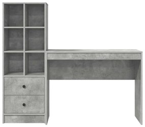 Mesa com Armazenamento Cinza Betão Madeira de Engenharia