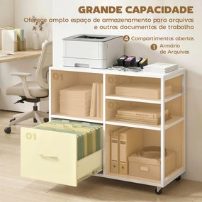 Móvel para Impressora com Rodas Móvel para Escritório com Prateleiras Abertas e Gaveta 80x40x65,5 cm Branco