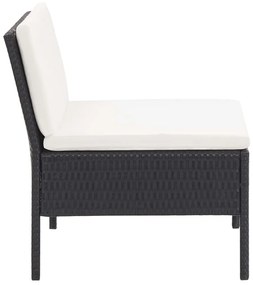3 pcs conjunto lounge de jardim c/ almofadões vime PE preto