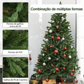 Árvore Artificial de Natal com Base Dobrável 934 Galhos PE e PVC Árvore de Natal Decorativa para Exterior Interior Ø105x210cm Verde