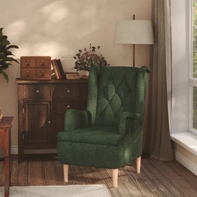 vidaXL Poltrona com pés de seringueira maciça tecido verde-escuro