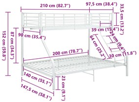 Estrutura de beliche 140x200/90x200 cm metal branco