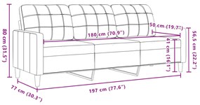 Sofá de 3 lugares 180 cm veludo preto