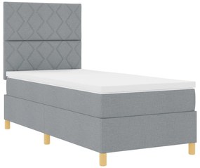 Cama Box Spring com Colchão e Luz LED Cinza Claro 90x190 cm Tecido