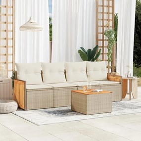 5 pcs conjunto de sofás p/ jardim com almofadões vime PE bege