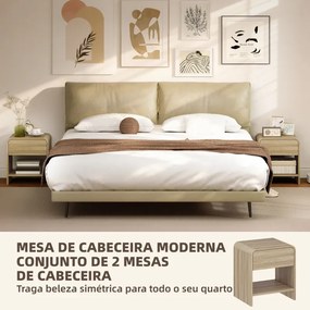 Conjunto de 2 Mesas de Cabeceira ou Mesas Apoio Nórdicas 40x35x45 cm com Cantos Arredondados Gaveta e Prateleira Aberta Madeira