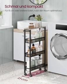 Carrinho cozinha, casa de banho 13 x 45,4 x 77 cm com 4 níveis e pega preto greige-preto