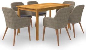 7 pcs conjunto de jantar para jardim castanho