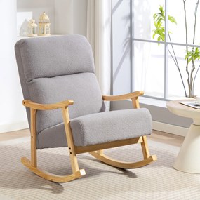Cadeira Baloiço Moderna em Borrego com Apoio para os Braços de Madeira de Faia Poltrona de Amamentação 65x90x98 cm Cinza