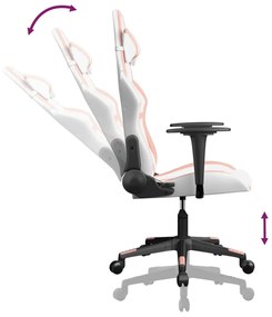 Cadeira gaming massagens couro artificial branco e rosa