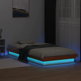 Estrutura de cama c/ LEDs 90x200 cm pinho maciço castanho mel