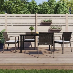 5 pcs conjunto de jantar p/ jardim c/ almofadões vime PE e aço