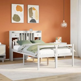 vidaXL Cama com estante sem colchão 120x190 cm pinho maciço branco
