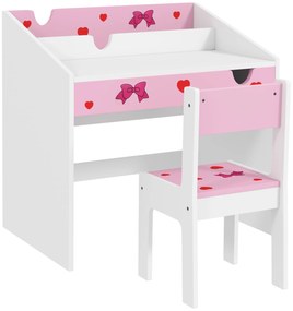 AIYAPLAY Conjunto de Secretária e Cadeira para Crianças com Gaveta Amovível e Compartimento para Dormitório Sala de Jogos Rosa e Branco