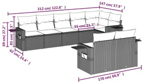 8 pcs conjunto de sofás p/ jardim com almofadões vime PE bege